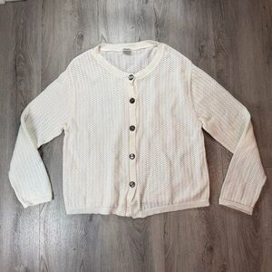 CP Shades Cardigan Sweater Womens Medium White Open Knit Lightweight 100% Cotton